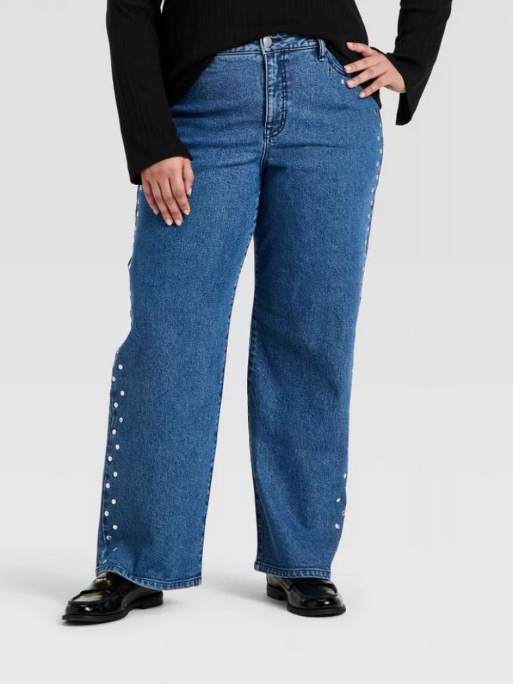 Women's Straight Leg Embellished Jeans - Ava & Viv Medium Wash 20